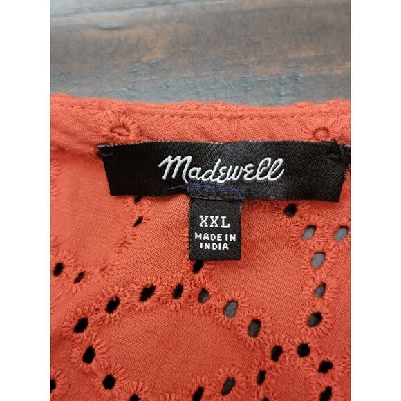 Madewell Eyelet Ruffle-Sleeve Pintuck Mini Dress Boho Fresh Chili Plus Size XXL - Picture 7 of 11